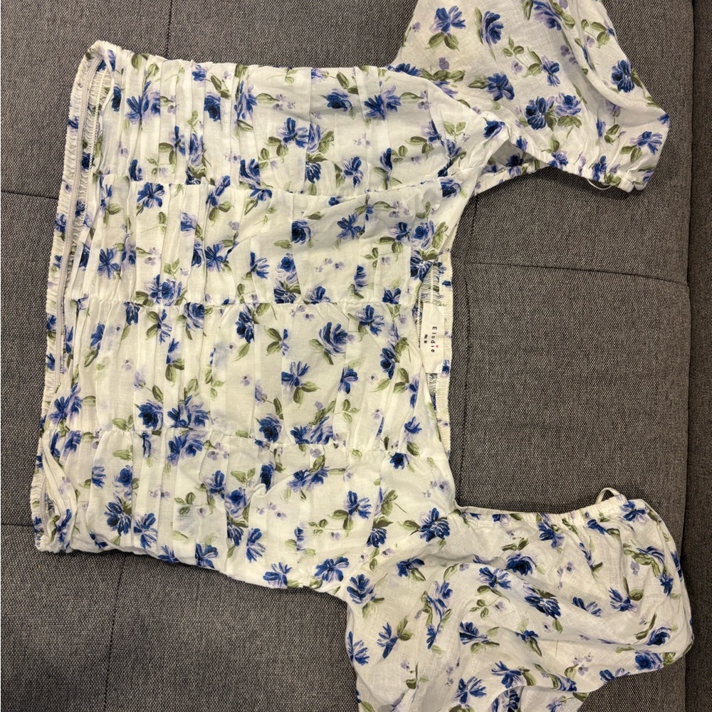 Elodie White and Blue Floral Blouse
